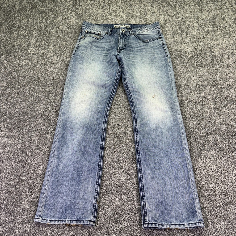 Express Jeans Mens 36x34 Blue Kingston Straight Leg Medium Wash Denim Work